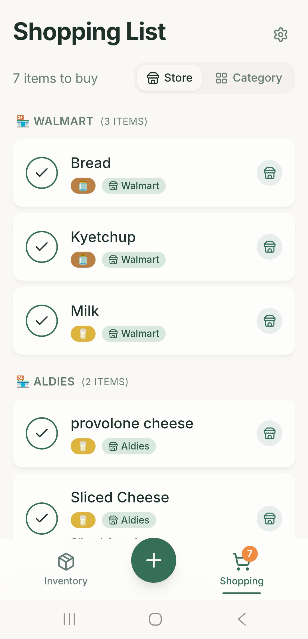 Smart shopping list with auto-generated items